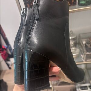 Franco Sarto Black Ankle Boots with Croc-Embossed Heel 9